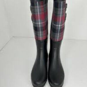 UGG Australia SABENE Black Rubber Rain Boot Plaid Upper 3457 